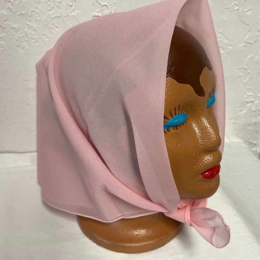 Vintage Soft Pink Nylon Chiffon Square Scarf